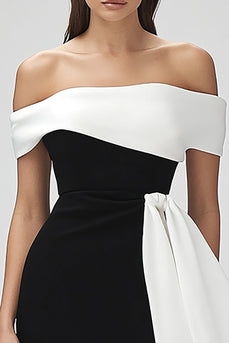 Kort Bodycon Ivory och svart cocktailklänning med volanger
