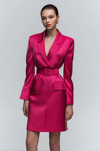 Fuchsia Satin Notched Kavajslag Bodycon Arbetsklänning