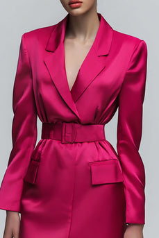 Fuchsia Satin Notched Kavajslag Bodycon Arbetsklänning