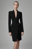 Svart Satin Peak Kavajslag Bodycon Arbetsklänning