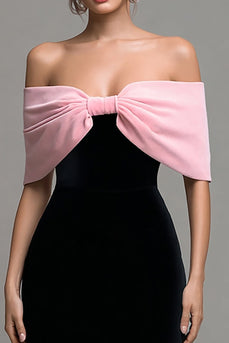 Off the Shoulder Svart Rosa Bodycon Midi Formell Klänning med Bowknot