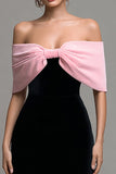 Off the Shoulder Svart Rosa Bodycon Midi Formell Klänning med Bowknot