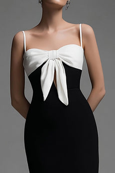 Svart Vit Slida Spaghetti Straps Formell Klänning med Bowknot