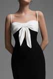 Svart Vit Slida Spaghetti Straps Formell Klänning med Bowknot