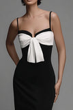 Bowknot Spaghetti Straps Svart Formell Klänning med Slits