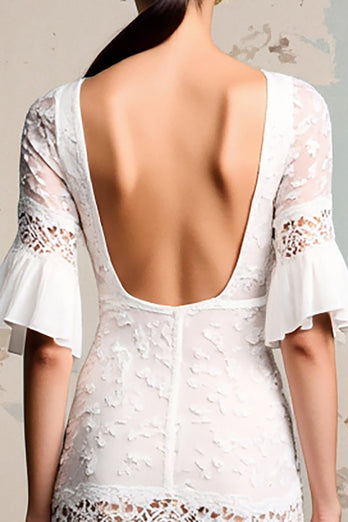Ivory Lace A Line Lång Bröllop Gäst Klänning Med Ärmar