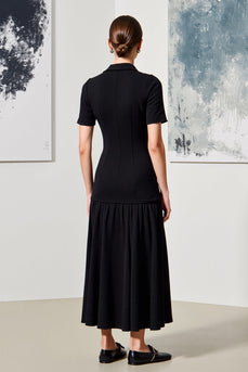 Svart A Line Collar Hals Bröllop Gäst Klänning med Ärmar
