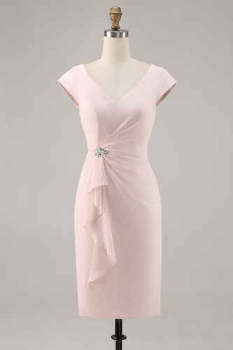 Godis Rosa V-ringning Bodycon Midi Klänning till brudens mor med volang