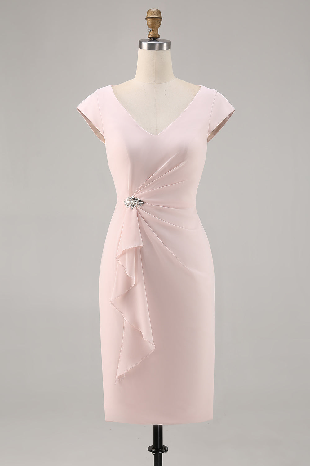 Godis Rosa V-ringning Bodycon Midi Klänning till brudens mor med volang