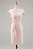 Godis Rosa V-ringning Bodycon Midi Klänning till brudens mor med volang
