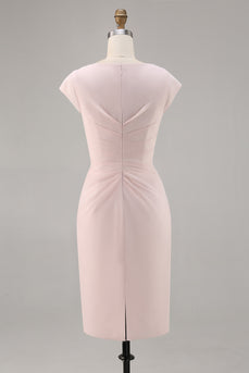 Godis Rosa V-ringning Bodycon Midi Klänning till brudens mor med volang