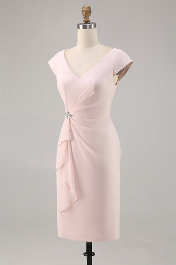 Godis Rosa V-ringning Bodycon Midi Klänning till brudens mor med volang