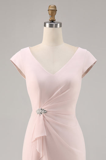 Godis Rosa V-ringning Bodycon Midi Klänning till brudens mor med volang
