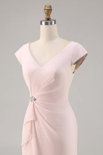 Godis Rosa V-ringning Bodycon Midi Klänning till brudens mor med volang