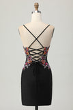 Svart Bodycon Blomma Spaghetti Remmar Mini Homecoming Klänning