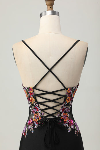 Svart Bodycon Blomma Spaghetti Remmar Mini Homecoming Klänning