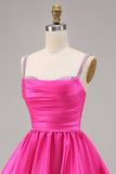 Fuchsia Satin A Line Kort Homecoming Klänning med Beading