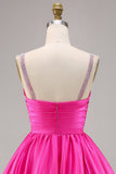Fuchsia Satin A Line Kort Homecoming Klänning med Beading