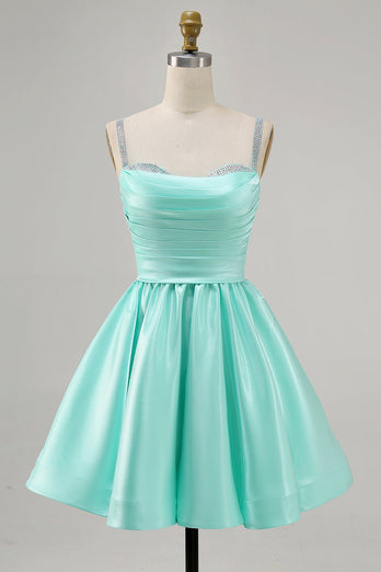 Fuchsia Satin A Line Kort Homecoming Klänning med Beading