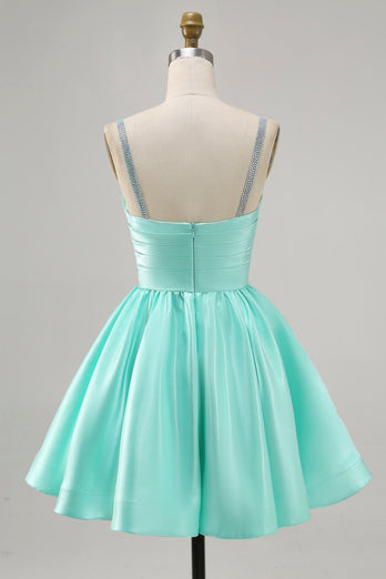 Fuchsia Satin A Line Kort Homecoming Klänning med Beading