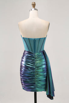 Metallic Grön Korsett Rynkad Bodycon Kort Homecoming Klänning