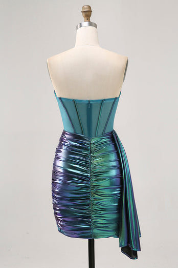 Metallic Grön Korsett Rynkad Bodycon Kort Homecoming Klänning