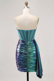 Metallic Grön Korsett Rynkad Bodycon Kort Homecoming Klänning