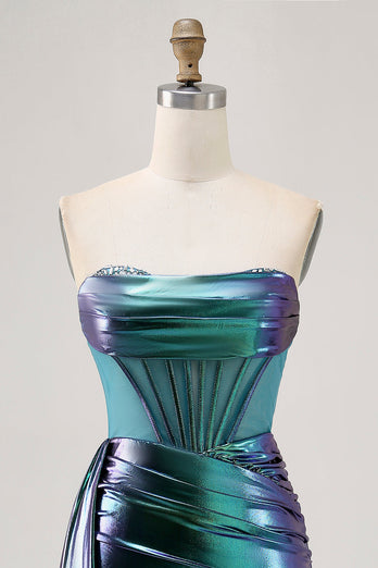 Metallic Grön Korsett Rynkad Bodycon Kort Homecoming Klänning