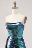 Metallic Grön Korsett Rynkad Bodycon Kort Homecoming Klänning