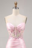 Godis Rosa Satin Bodycon Kort Korsett Homecoming Klänning med Applique