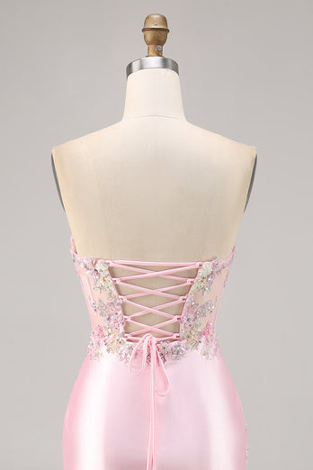 Godis Rosa Satin Bodycon Kort Korsett Homecoming Klänning med Applique