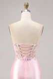 Godis Rosa Satin Bodycon Kort Korsett Homecoming Klänning med Applique