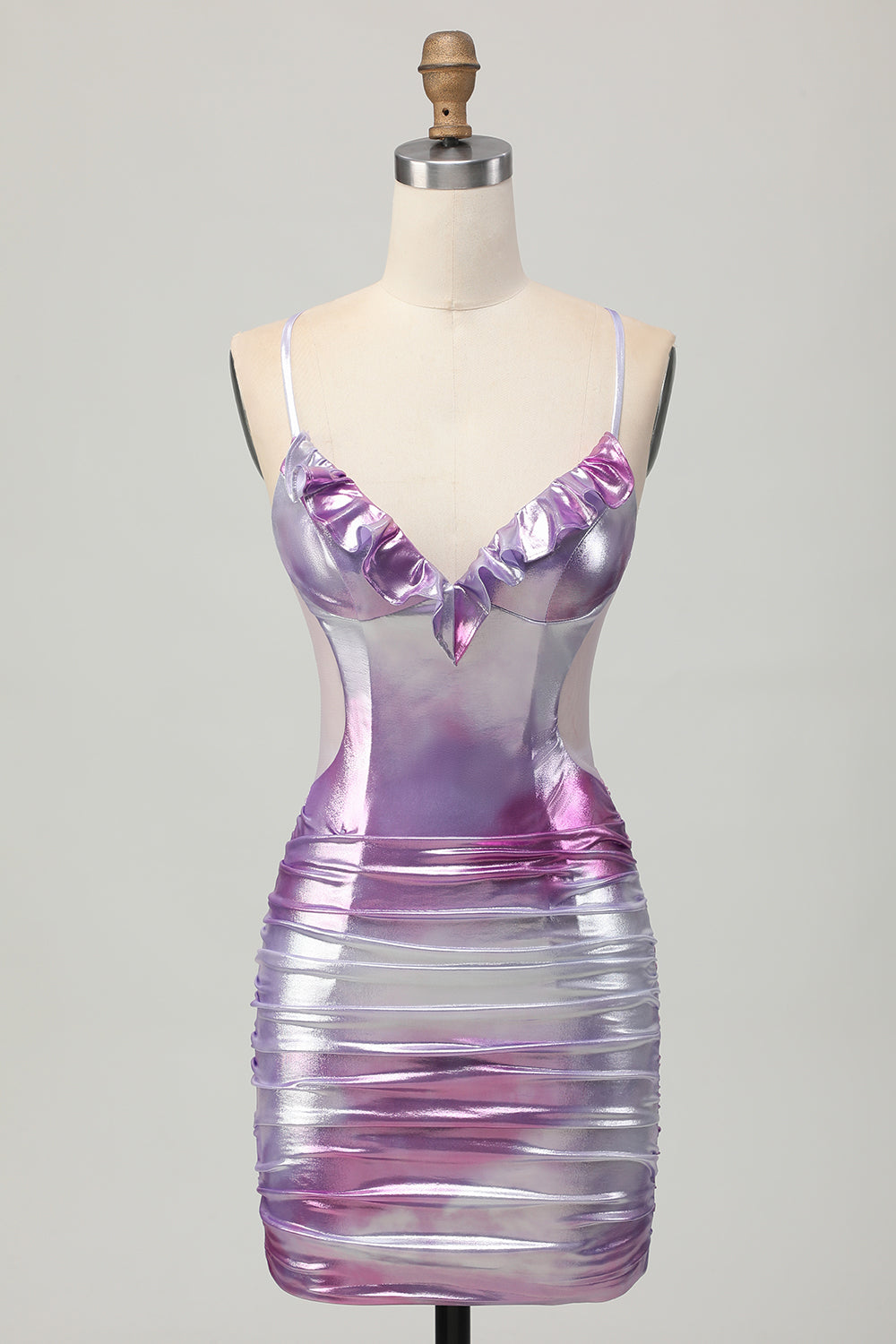 Silver Lila Bodycon Volang V-ringad Homecoming Klänning