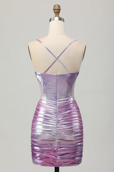 Silver Lila Bodycon Volang V-ringad Homecoming Klänning