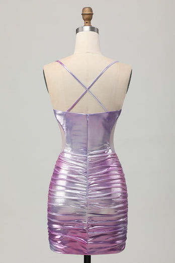 Silver Lila Bodycon Volang V-ringad Homecoming Klänning