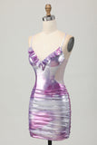 Silver Lila Bodycon Volang V-ringad Homecoming Klänning