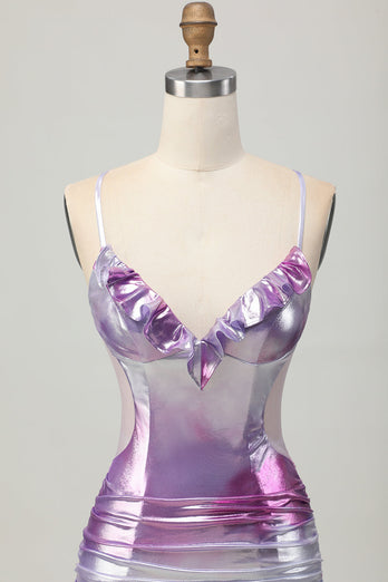 Silver Lila Bodycon Volang V-ringad Homecoming Klänning