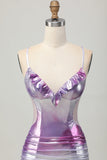 Silver Lila Bodycon Volang V-ringad Homecoming Klänning