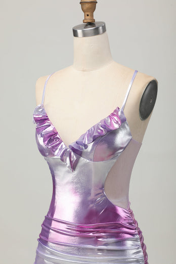 Silver Lila Bodycon Volang V-ringad Homecoming Klänning