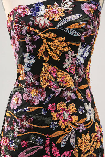 Svart Blomma Bodycon Ena Axeln Broderi Homecoming Klänning