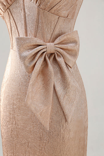 Champagne Satin Kort Homecoming Klänning med Rosett