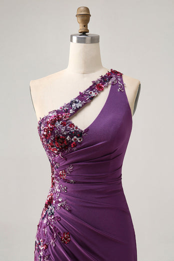Mörklila One Shoulder Bodycon Homecoming Klänning med applikationer