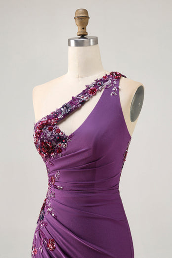 Mörklila One Shoulder Bodycon Homecoming Klänning med applikationer