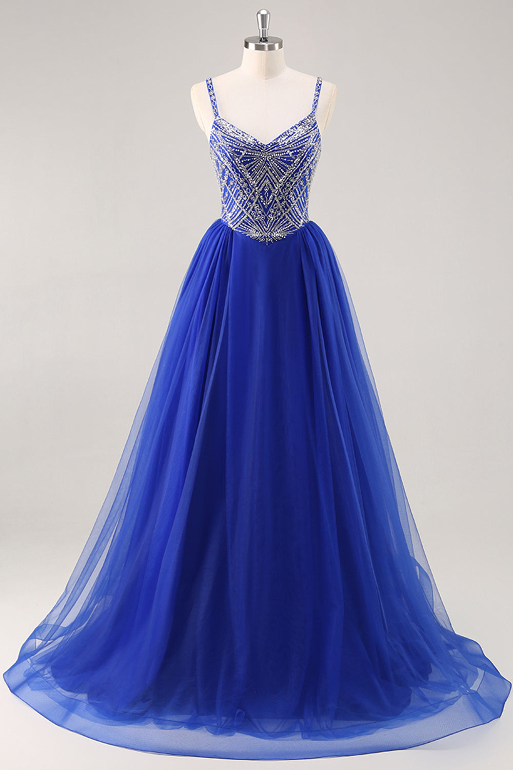 Royal Blue A Line Lång Balklänning med pärlor