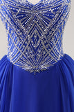 Royal Blue A Line Lång Balklänning med pärlor