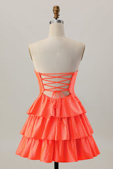 Orange Axelbandslös Tiered A Line Cut Out Homecoming Klänning Med Beading