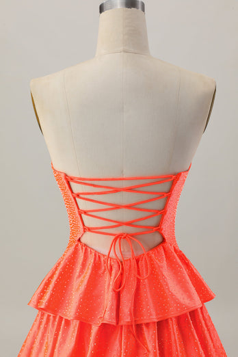 Orange Axelbandslös Tiered A Line Cut Out Homecoming Klänning Med Beading