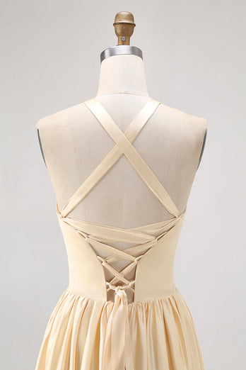 Påsklilja Halter A Line Satin Brudtärna Klänning