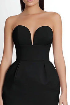 Axelbandslös Bodycon Satäng Liten Svart Klänning