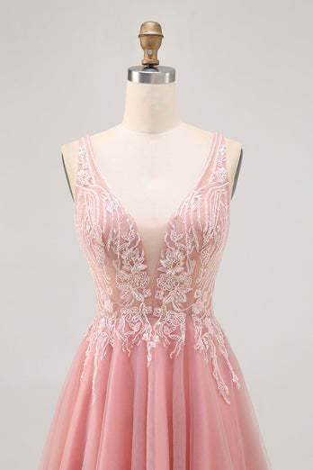 A-linjeformad Tyll Rodnande Paljetter Backless Kort Homecoming Klänning med Beading